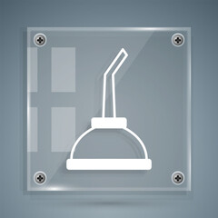 White Canister for motor machine oil icon isolated on grey background. Oil gallon. Oil change service and repair. Square glass panels. Vector