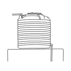 Plastic water tank. Outline drawing on white. Vector lines. 