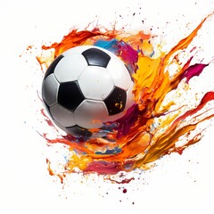 Soccer ball with explode vibrant abstract background isolated on white, suitable for sport project theme