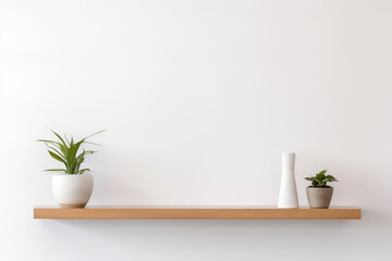 Wooden shelves with beautiful plants and calendar on light wall