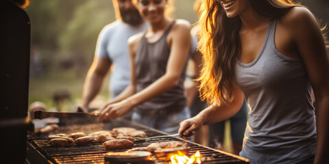 Fototapeta premium Sunny Day Delight: Friends Sharing Moments by the Grill