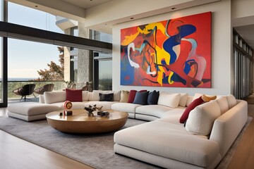 Contemporary residence featuring a captivating abstract artwork. Generative AI