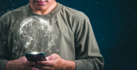 Connecting, communicating, and exchanging with global network cloud data internet technology. Using wireless data with high-speed technology for economic, scientific, and financial development.