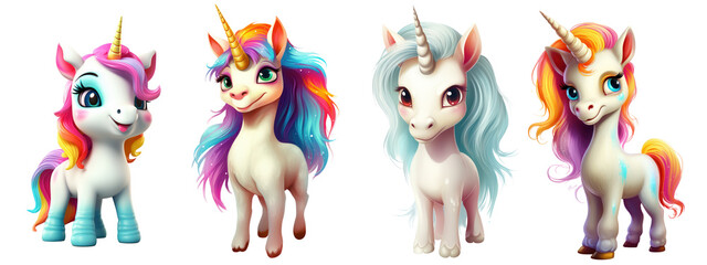 Sweet unicorn, different versions, cute, cartoon, isolated