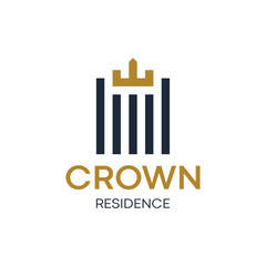 Real estate logo with crown and building graphic for residence brand identity