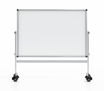 White Board On Wheels Isolated On White Background. 3D Illustration