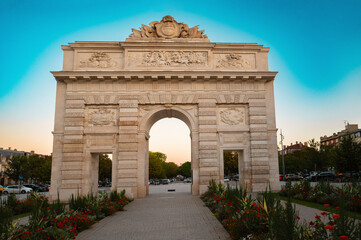 Porte Desilles, memorial gate in Nancy, France, place du Luxembourg, historical monument to remember the victims of the  American revolutionary war - obrazy, fototapety, plakaty