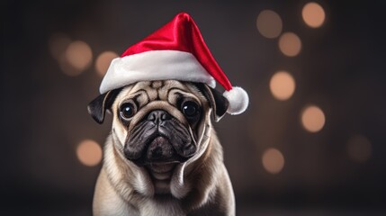 Dog wearing christmas hat