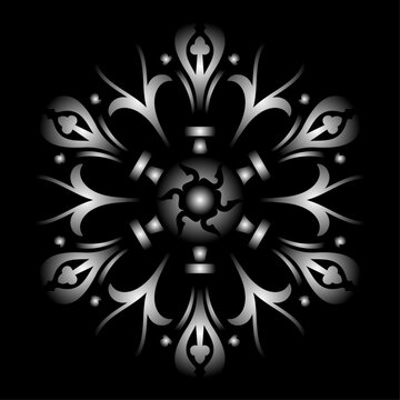 gray white pattern ornament snowflake on a black background