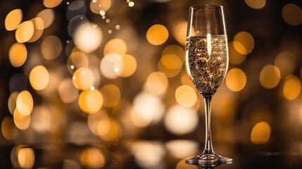 Glass of champagne on bokeh background