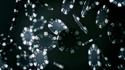Super Slow Motion Shot of Casino Chips Explosion Towards Camera on Black Background at 1000fps. - Powered by Adobe