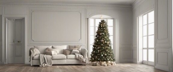 interior of a room with a  Christmas tree