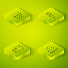 Set Isometric line Ice cream, Cake, and icon. Vector