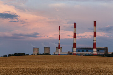 power plant field sky summer energy pipes