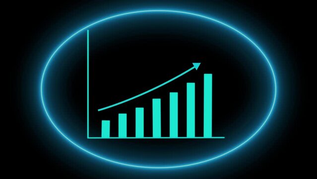 Glowing blue bar graph on a dark grid background showing upward trend animated.