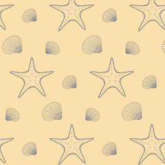 Pattern of shells and starfish in a nautical style