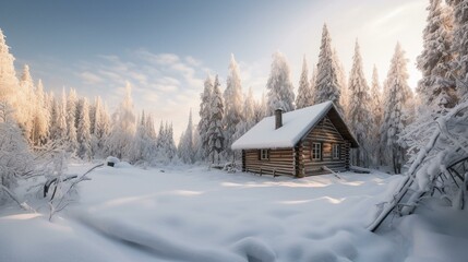 Fototapeta na wymiar Winter Retreat Capturing Tranquility in the Forest Haven