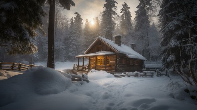 Snowy Solitude Remote Cabin Embraced by Nature's Beauty