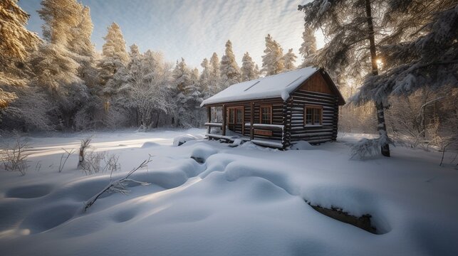 Winter Serenity Remote Cabin in a Snowy Forest Oasis