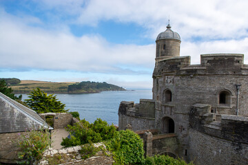 Fototapeta na wymiar August, 2023: The historic St. Mawes Castle, built in the 16th century to defend the entrance to Falmouth harbor, St. Mawes, southern Cornwall, England, United Kingdom, Europe