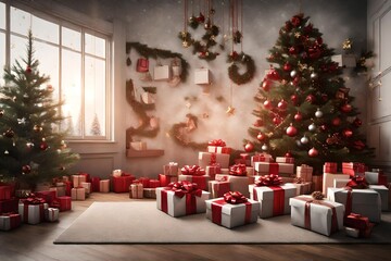 3d rendering  Beautiful Christmas gift boxes on floor .