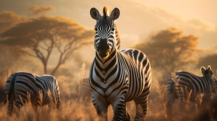 Zebra Natural Light in the Wild - obrazy, fototapety, plakaty