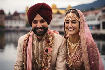 Smiling Bride and Groom Punjabi Couple Indian Wedding 