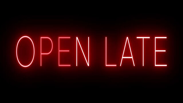 Flickering red retro style neon sign glowing against a black background