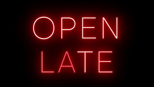 Flickering red retro style neon sign glowing against a black background