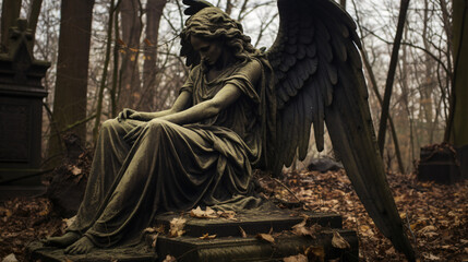 Fototapeta premium Monument of old angel on cemetery in Warsaw