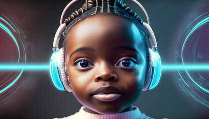 Black Baby with futuristic headphones - 648444915