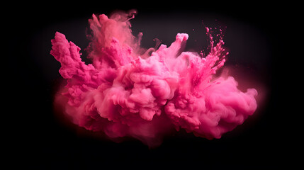 Pink cloud explosion isolated on black background - obrazy, fototapety, plakaty