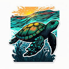  Exquisite Turtle Sticker Captivating Cute Tortoise in Vibrant Colors Generative AI