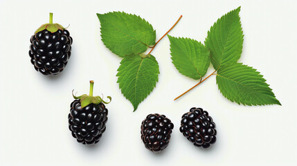 Frische Brombeeren  mit einzelnen Blättern isoliert auf weißem Hintergrund, Blackberry with generative KI