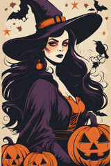 Enchanting Halloween Witch Vector Art with Vintage Charm