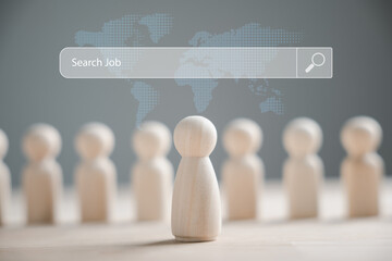 Wooden figure stands out as an employee leader, symbolizing career opportunity. Business hiring...