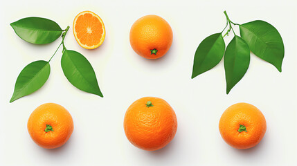 Frische Clementine / Orange mit einzelnen Blättern isoliert auf weißem Hintergrund with generative KI
