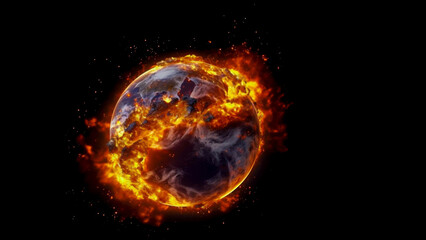 Obraz na płótnie Canvas Depiction of the Earth on fire, Total warming of planet Earth, Global catastrophe concept,