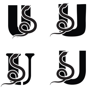  Letter U initial Logo | Set Of snakes | Number And snake Logo