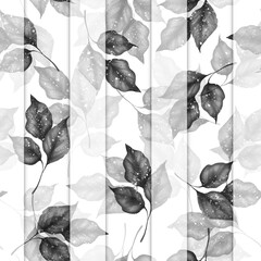 Elegant seamless pattern with hand drawn decorative leaves. Floral pattern for wallpapers. Black and white.