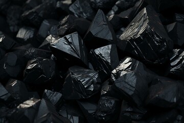 Dark stones on a dark background. Close-up of coal. 3D representation. Generative AI