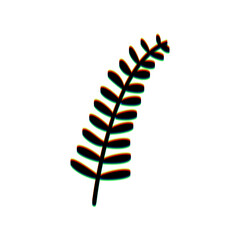Olive twig sign. Black Icon with vertical effect of color edge aberration at white background. Illustration.