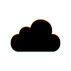 Cloud sign illustration. Black Icon with vertical effect of color edge aberration at white background. Illustration.