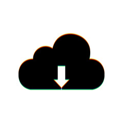 Cloud technology sign. Black Icon with vertical effect of color edge aberration at white background. Illustration.