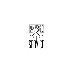 Any time working service or support icon. 24 7 365 clock service icon