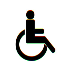 Disabled sign illustration. Black Icon with vertical effect of color edge aberration at white background. Illustration.