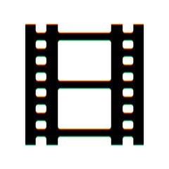 Reel of film sign. Black Icon with vertical effect of color edge aberration at white background. Illustration.