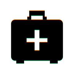 Obraz premium Medical First aid box sign. Black Icon with vertical effect of color edge aberration at white background. Illustration.