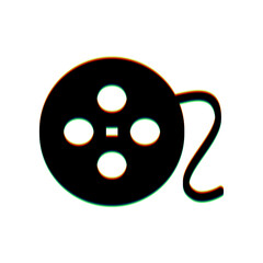 Film circular sign. Black Icon with vertical effect of color edge aberration at white background. Illustration.