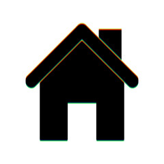 Home silhouette illustration. Black Icon with vertical effect of color edge aberration at white background. Illustration.